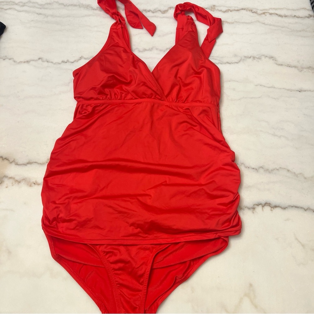 A Pea In The Pod Maternity Red Tankini Swimsuit Size Medium